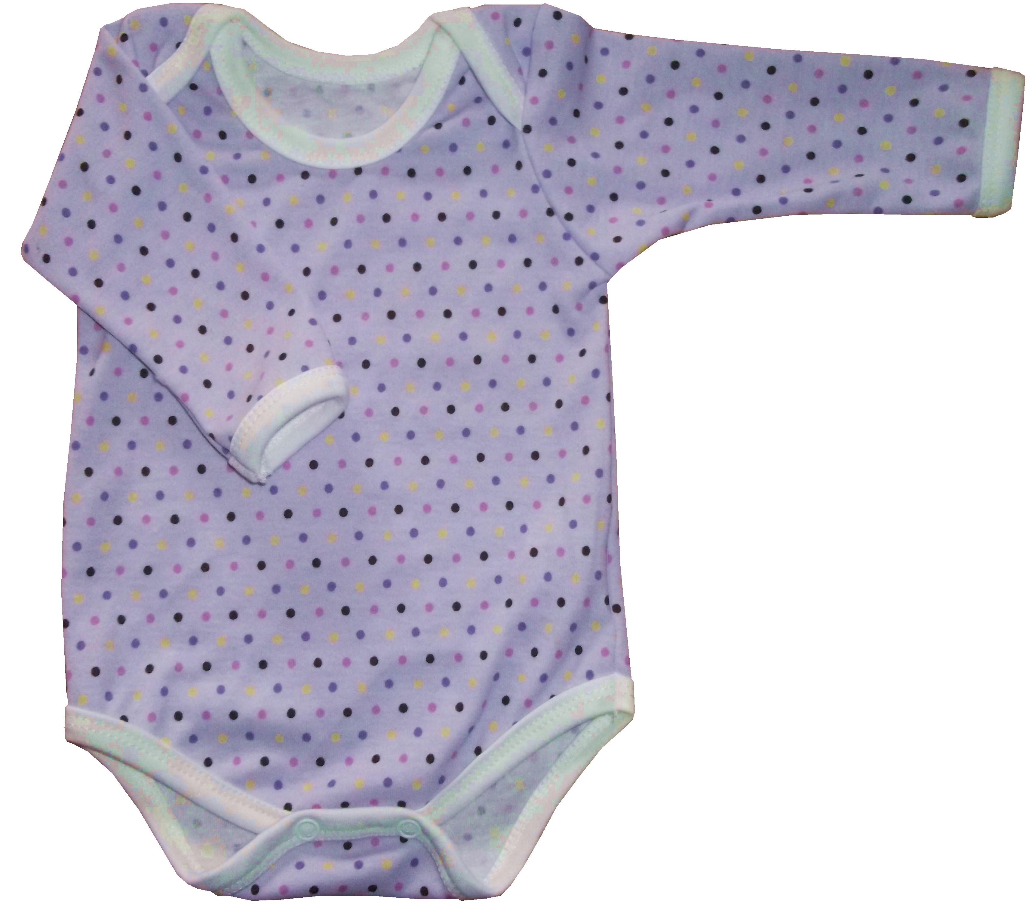 SLEVA - kojenecké body fialové s puntíky 56