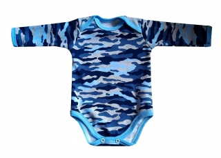 Kojenecké body modrý maskáč 92
