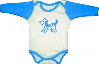 Kojenecké body bílá + sv. modrá pejsek